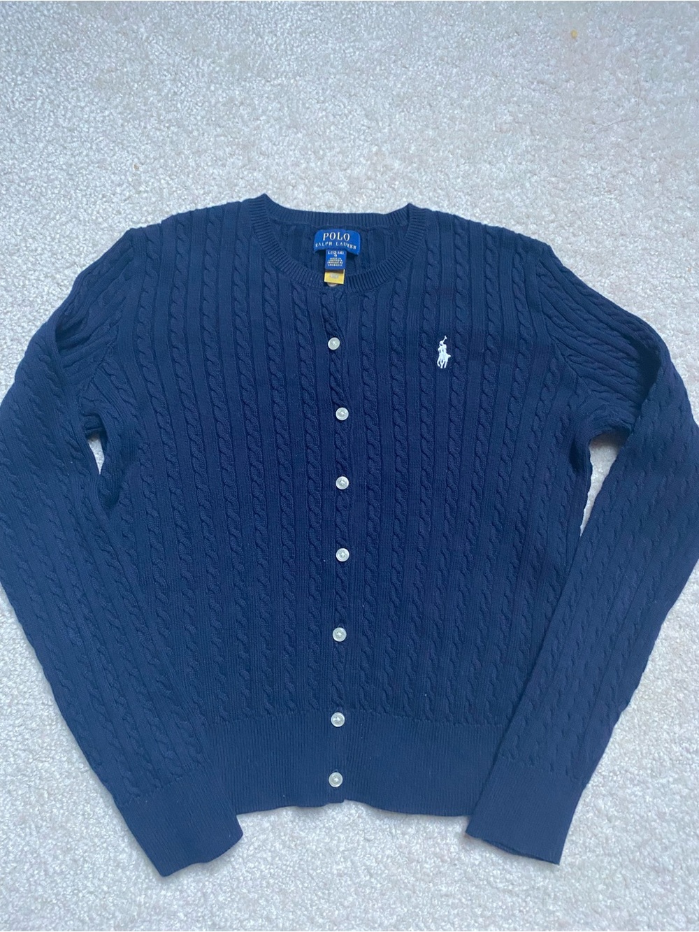 Polo by Ralph Lauren Navy Cable Cardigan with Embroidered Pony